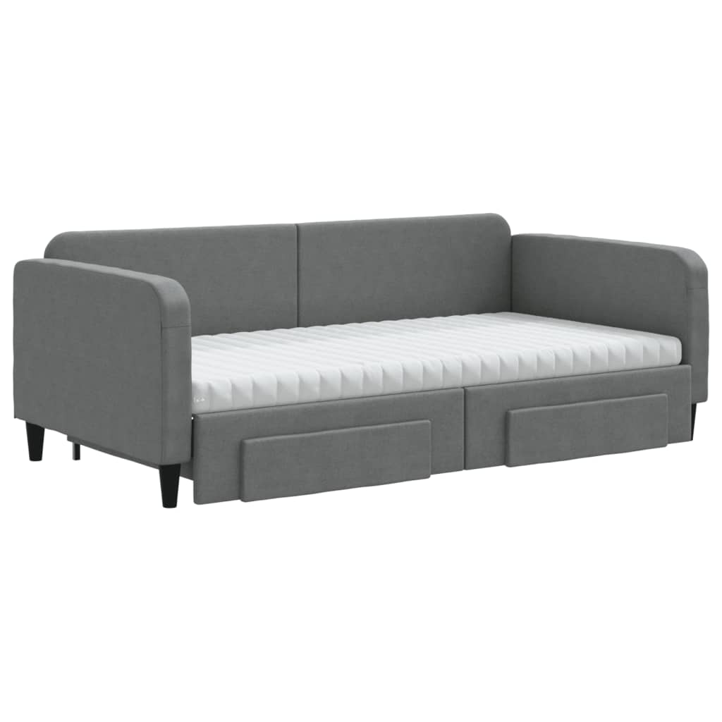 vidaXL Sofa rozsuwana z szufladami, ciemnoszara, 100x200 cm, tkanina