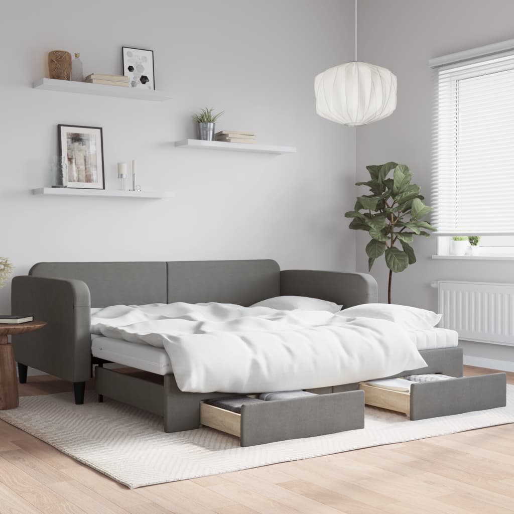 vidaXL Sofa rozsuwana z szufladami, ciemnoszara, 100x200 cm, tkanina