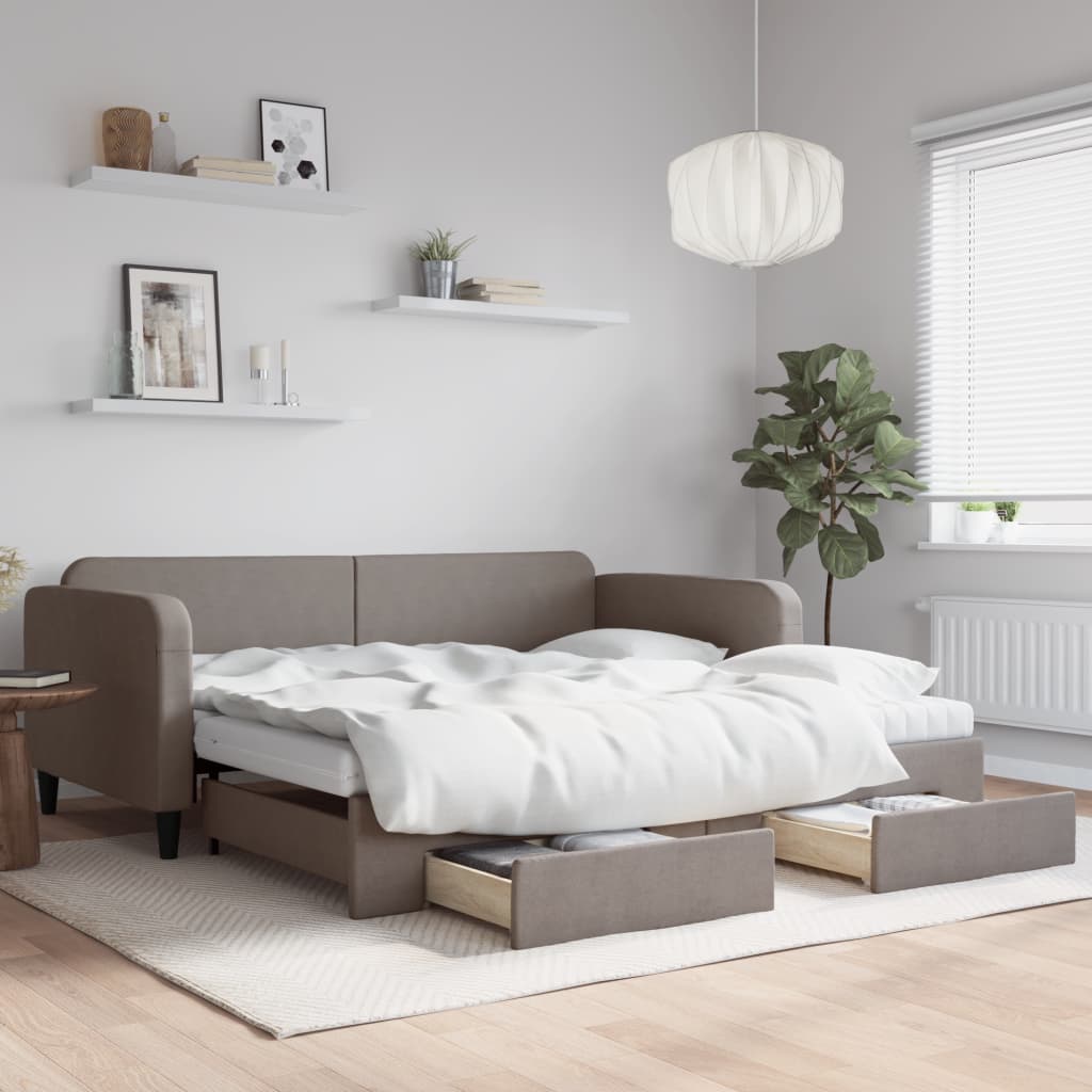 vidaXL Sofa rozsuwana z szufladami, taupe, 100x200 cm, tkanina