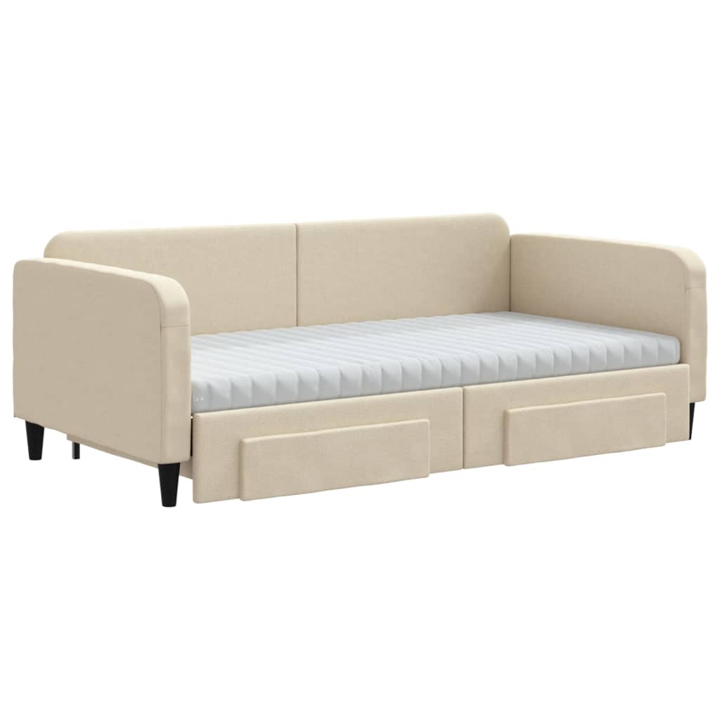 vidaXL Sofa rozsuwana z szufladami, kremowa, 100x200 cm, tkanina