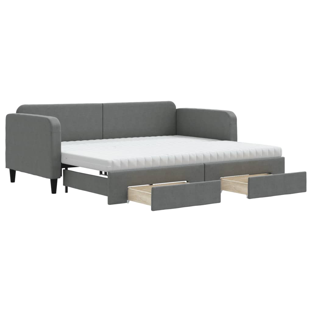 vidaXL Sofa rozsuwana z szufladami, ciemnoszara, 90x190 cm, tkanina