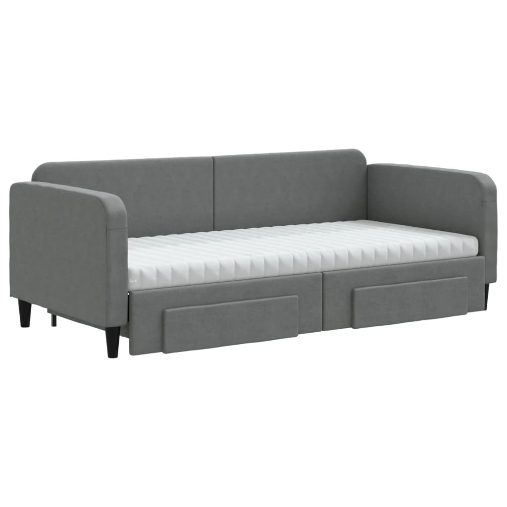 vidaXL Sofa rozsuwana z szufladami, ciemnoszara, 90x190 cm, tkanina