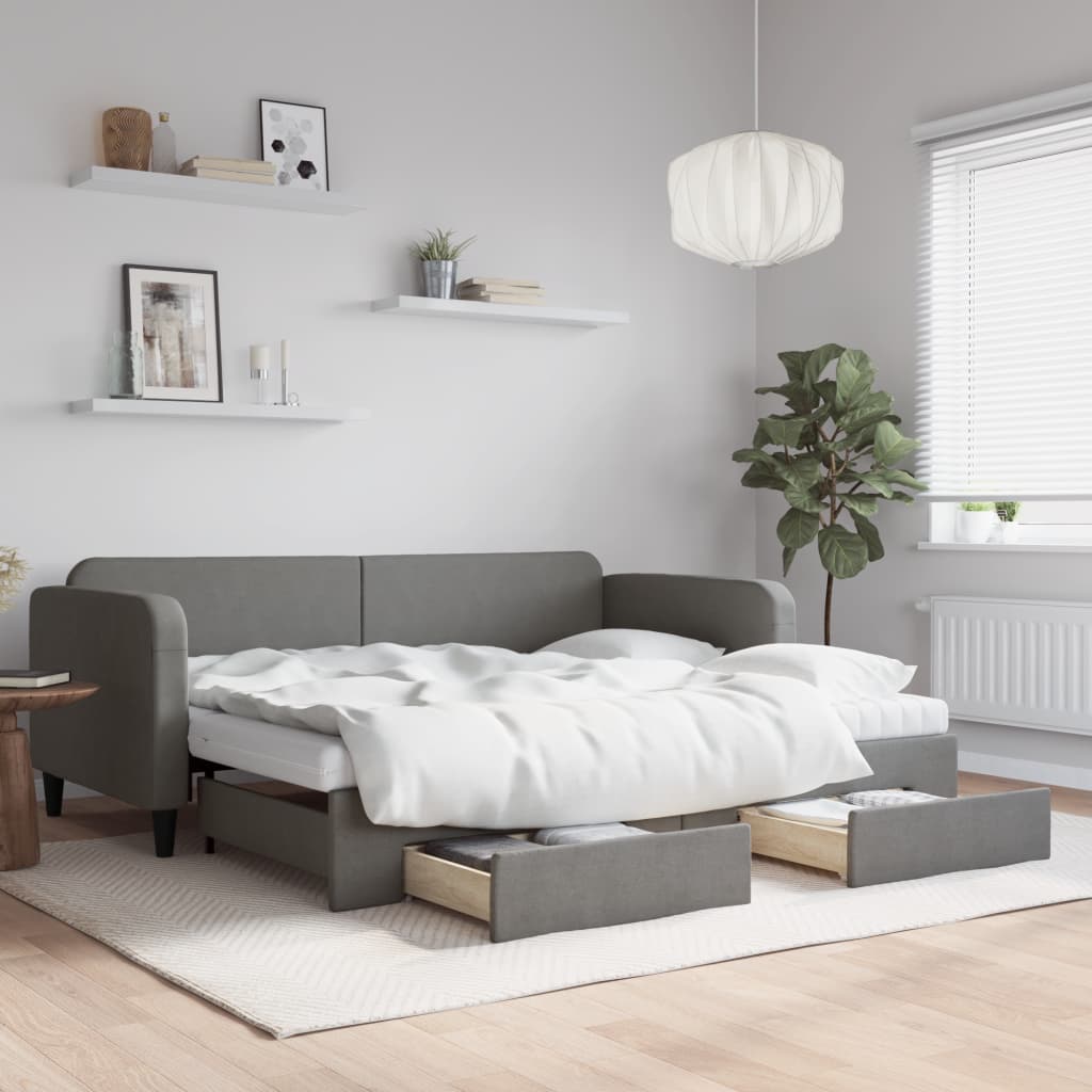 vidaXL Sofa rozsuwana z szufladami, ciemnoszara, 90x190 cm, tkanina