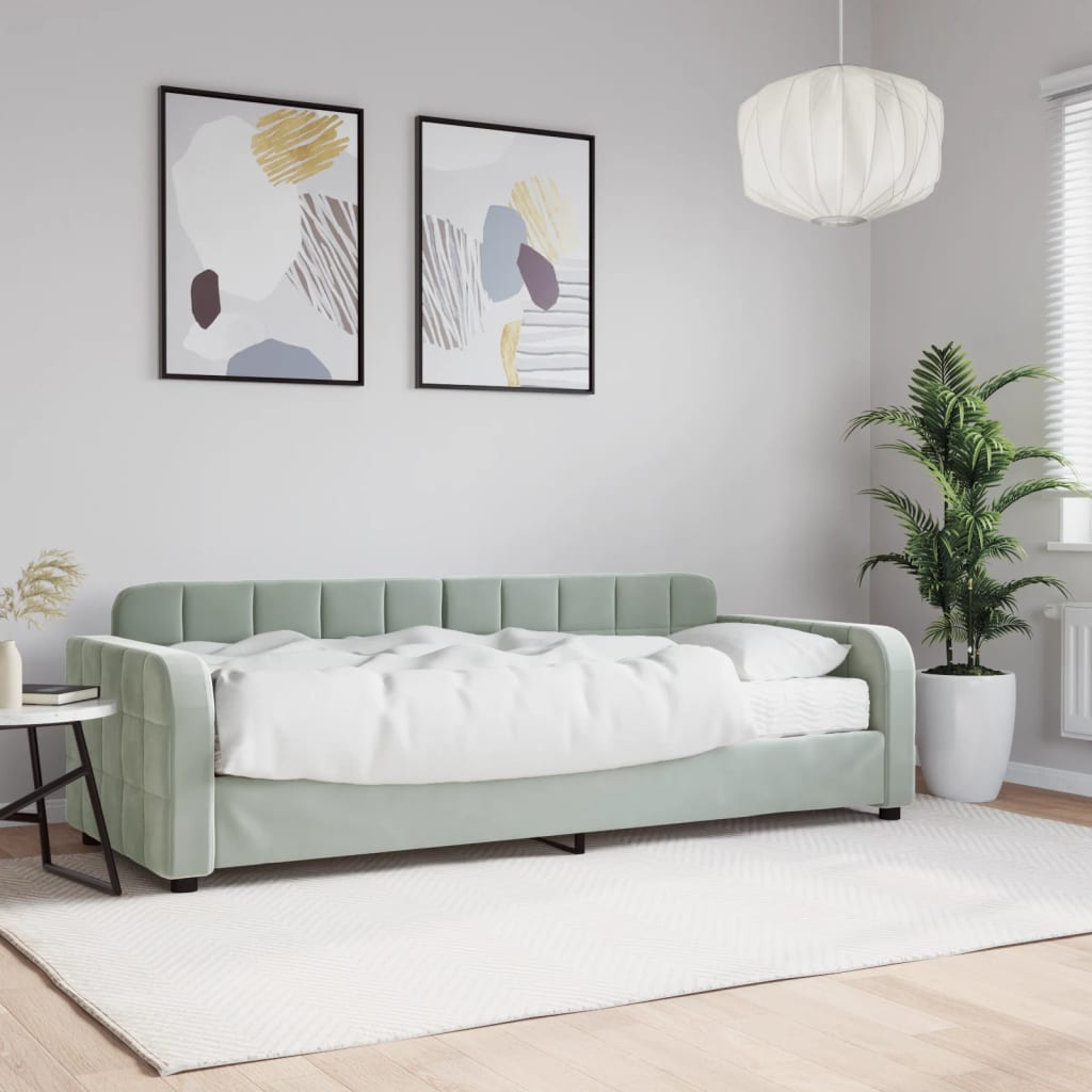vidaXL Sofa z materacem do spania, jasnoszara, 80x200 cm, aksamit