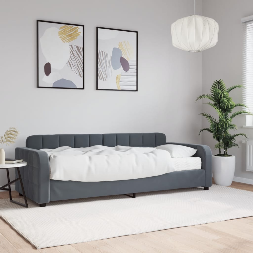 vidaXL Sofa z materacem do spania, ciemnoszara, 80x200 cm, aksamit