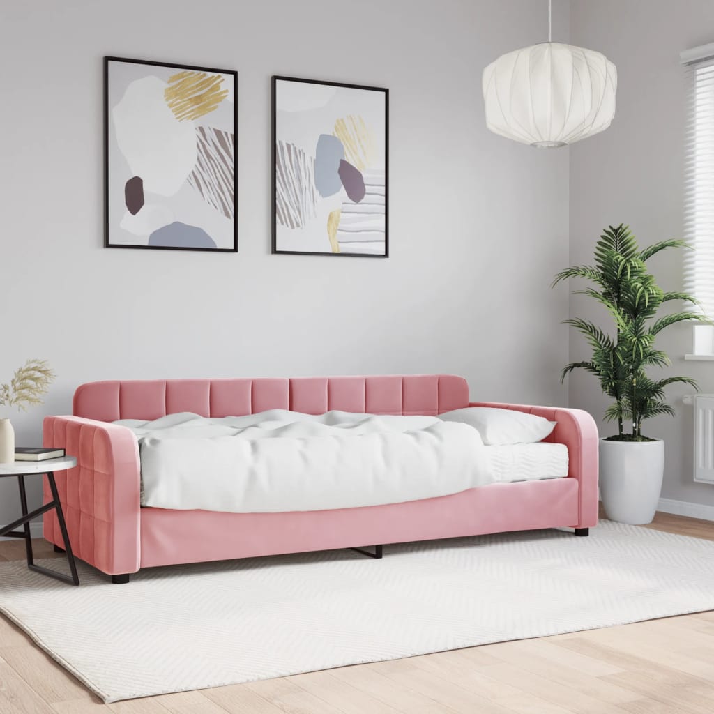 vidaXL Sofa z materacem do spania, różowa, 80x200 cm, aksamit