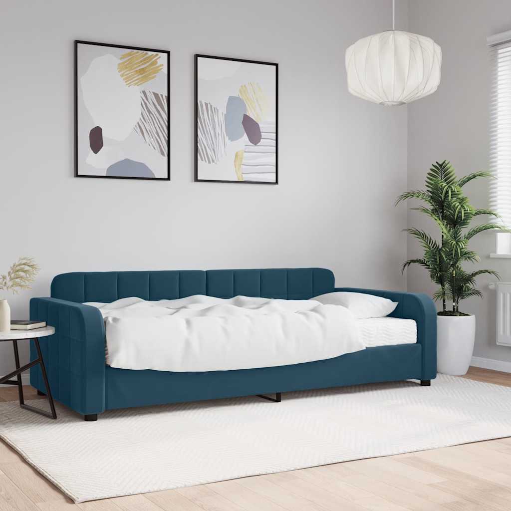 vidaXL Sofa z materacem do spania, niebieska, 90x200 cm, aksamit