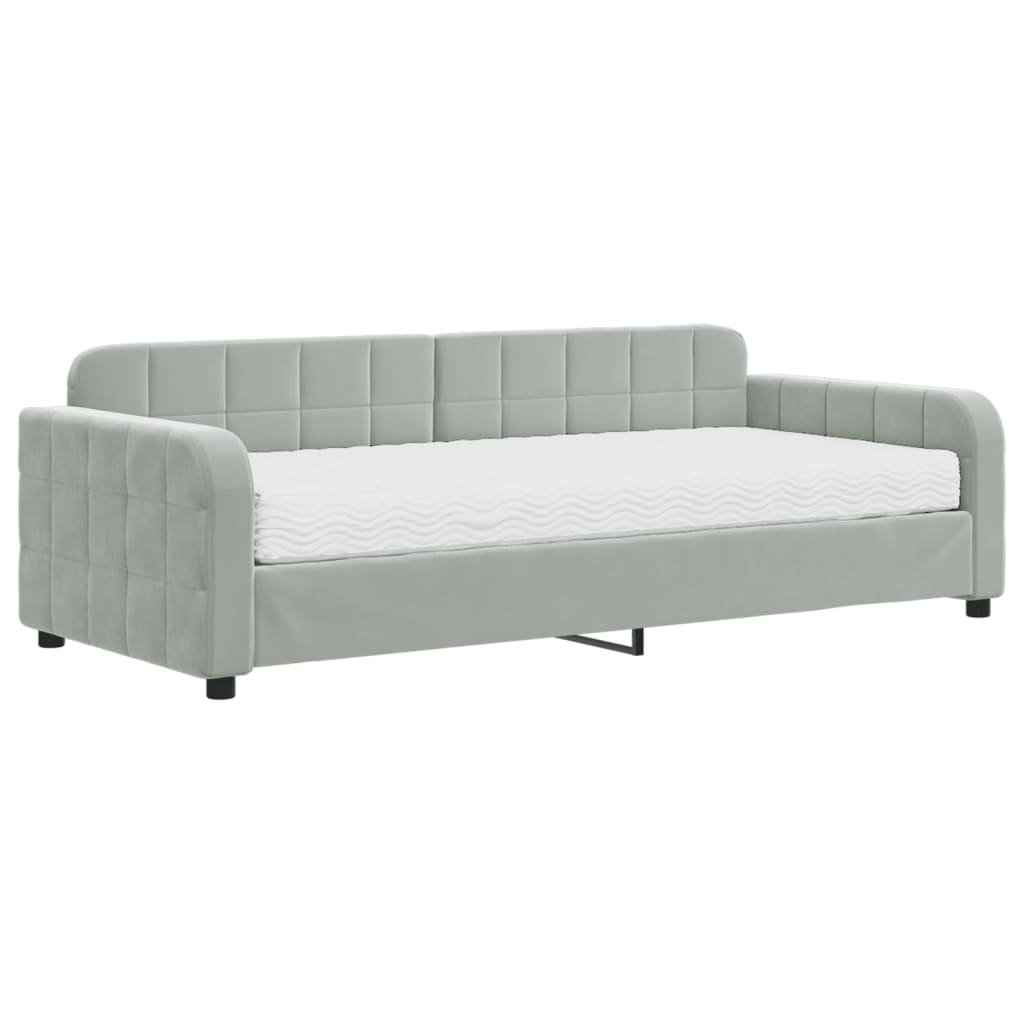 vidaXL Sofa z materacem do spania, jasnoszara, 90x200 cm, aksamit