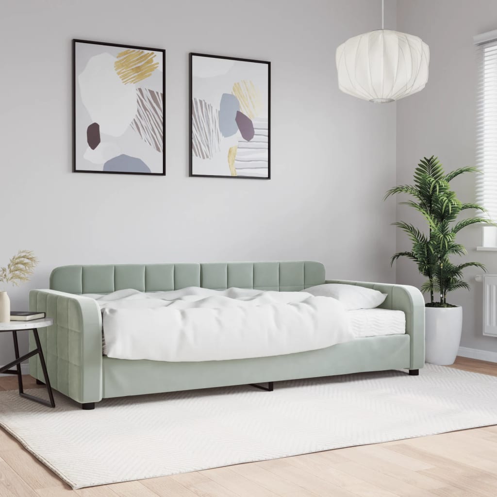 vidaXL Sofa z materacem do spania, jasnoszara, 90x200 cm, aksamit