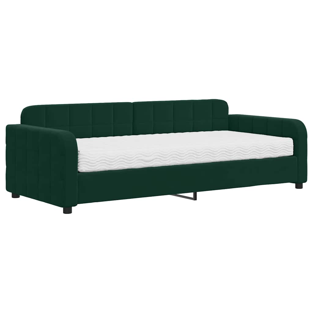 vidaXL Sofa z materacem do spania, ciemnozielona, 90x200 cm, aksamit