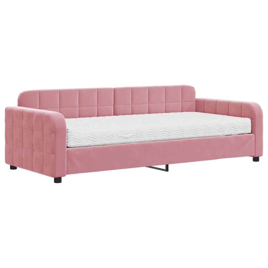 vidaXL Sofa z materacem do spania, różowa, 90x200 cm, aksamit