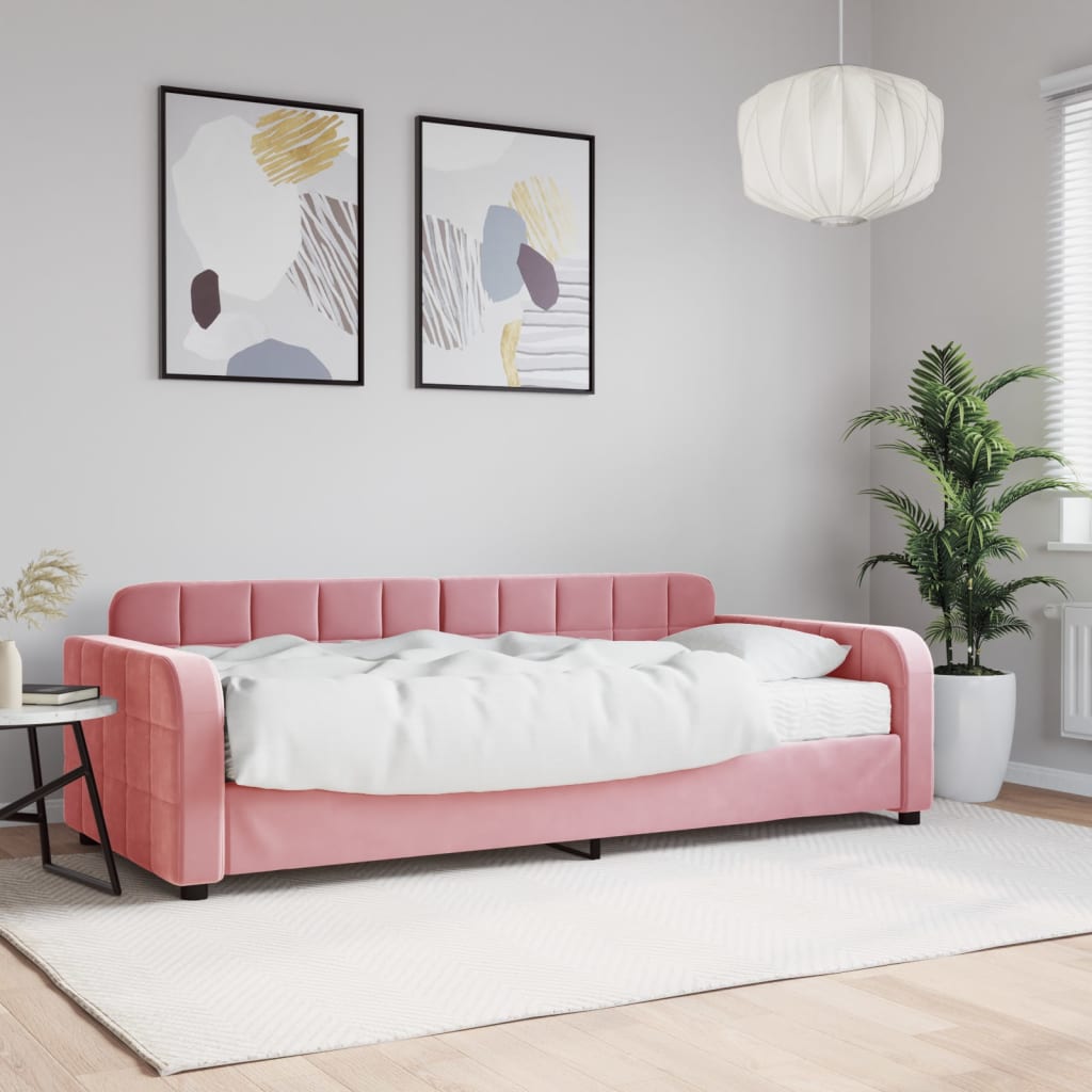 vidaXL Sofa z materacem do spania, różowa, 90x200 cm, aksamit