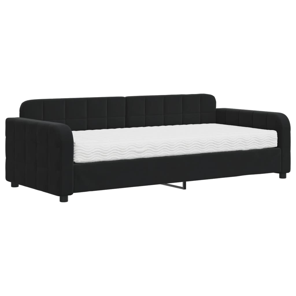 vidaXL Sofa z materacem do spania, czarna, 90x200 cm, aksamit
