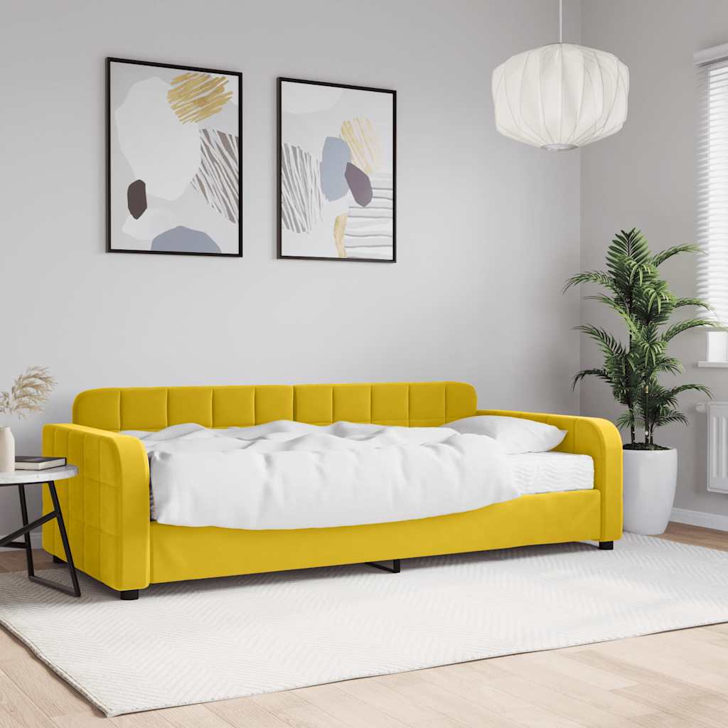 vidaXL Sofa z materacem do spania, żółta, 90x200 cm, aksamit
