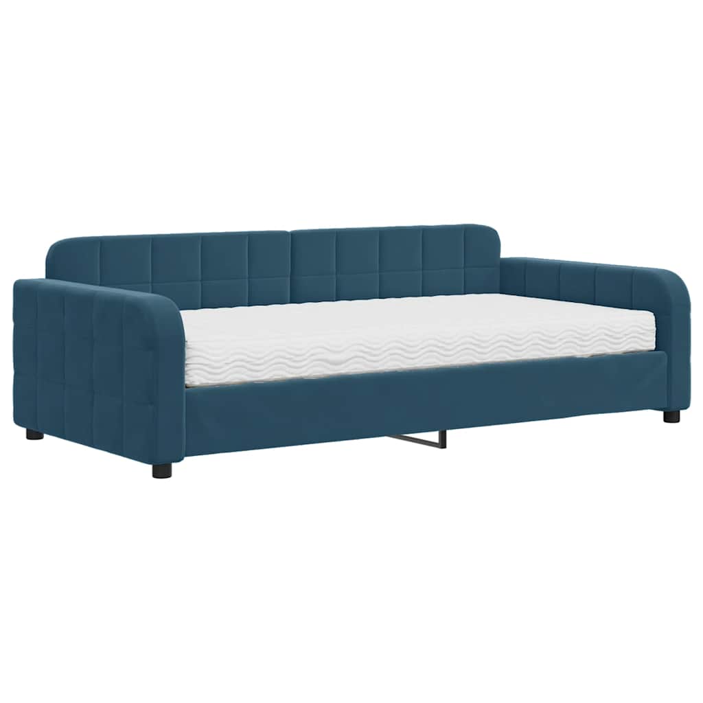 vidaXL Sofa z materacem do spania, niebieska, 100x200 cm, aksamit