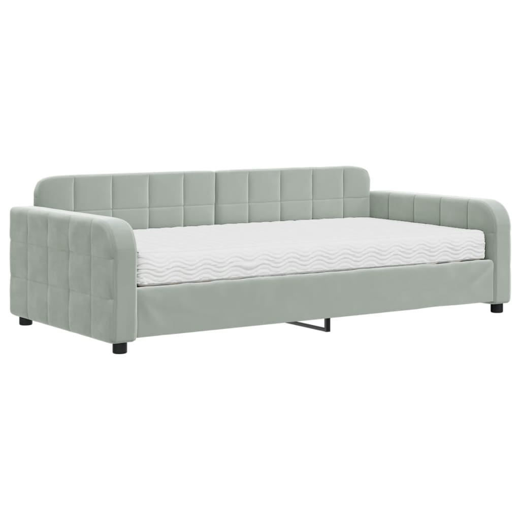 vidaXL Sofa z materacem do spania, jasnoszara, 100x200 cm, aksamit