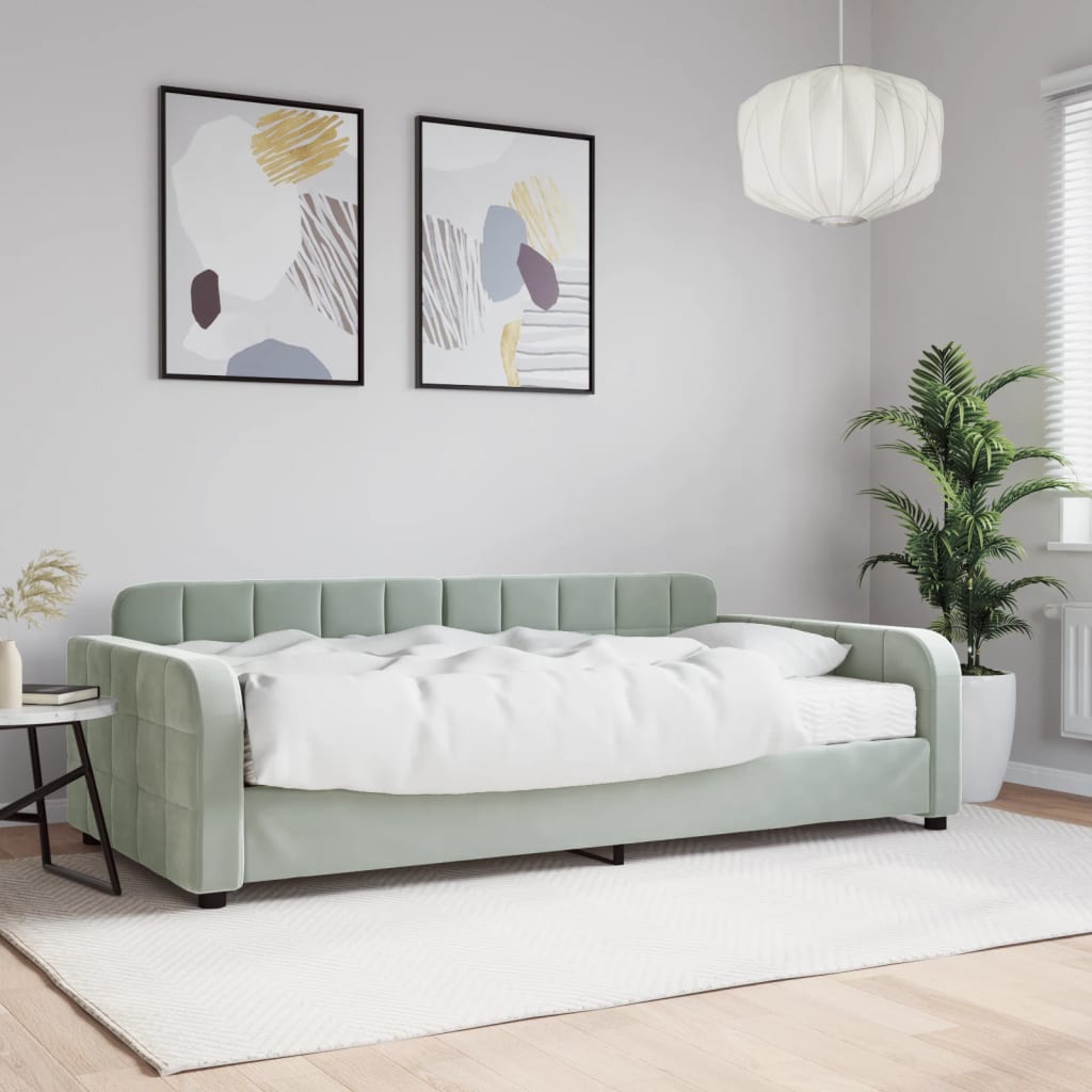 vidaXL Sofa z materacem do spania, jasnoszara, 100x200 cm, aksamit