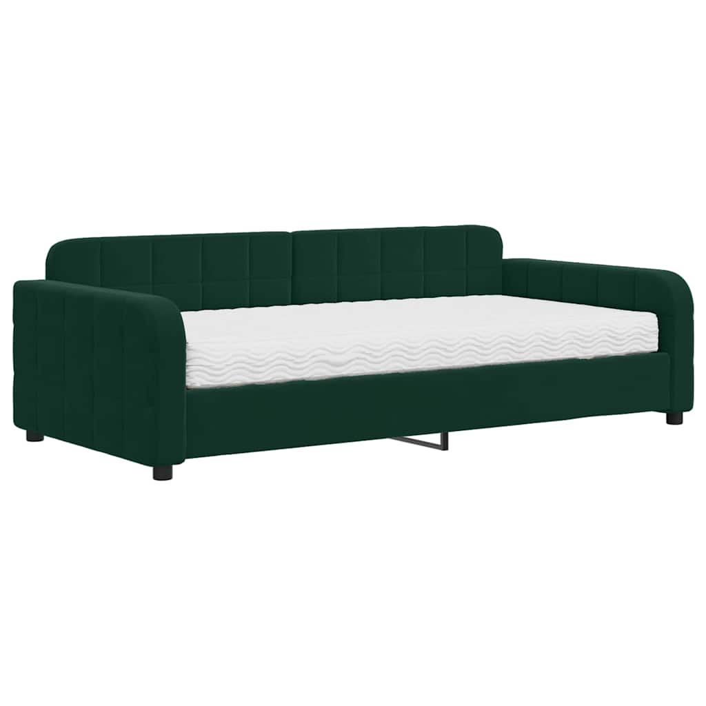 vidaXL Sofa z materacem do spania, ciemnozielona, 100x200 cm, aksamit
