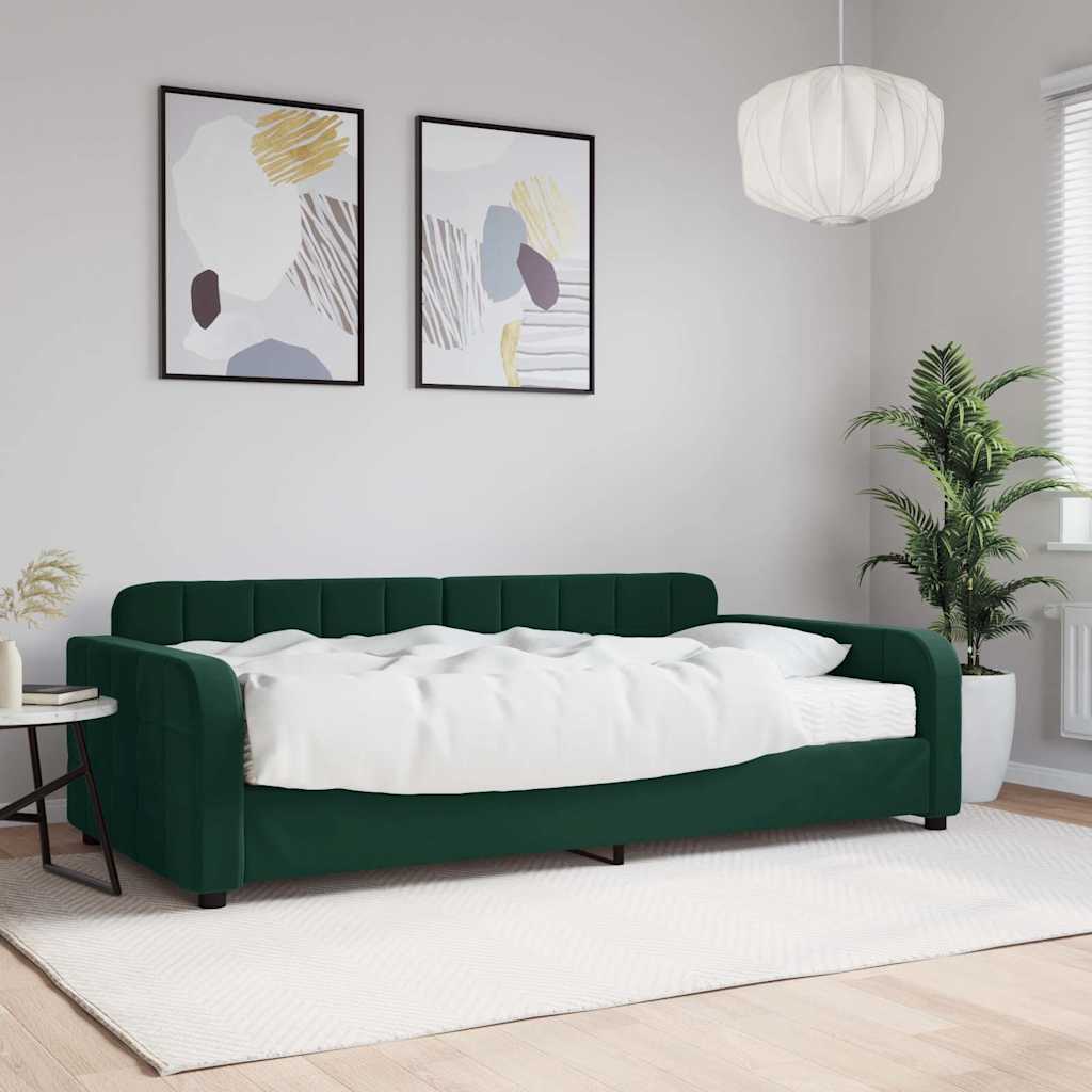 vidaXL Sofa z materacem do spania, ciemnozielona, 100x200 cm, aksamit