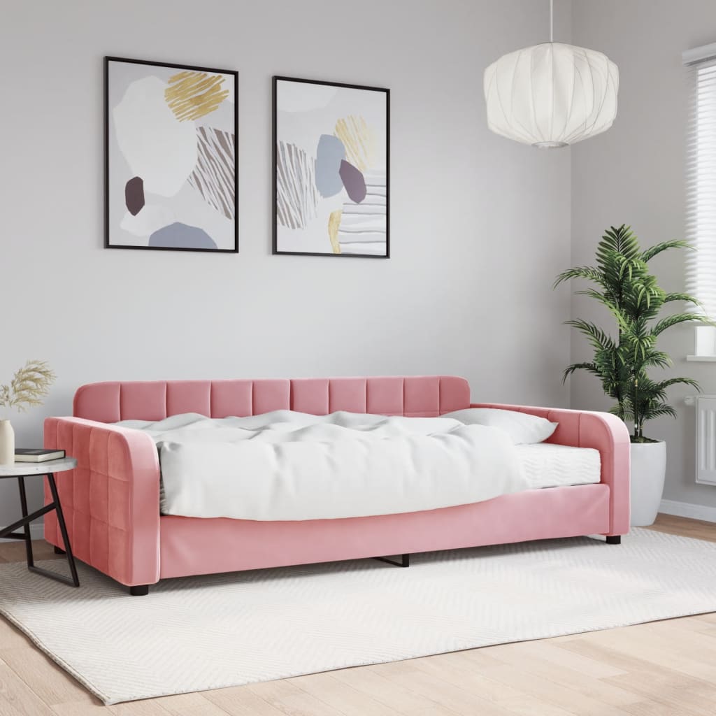 vidaXL Sofa z materacem do spania, różowa, 100x200 cm, aksamit