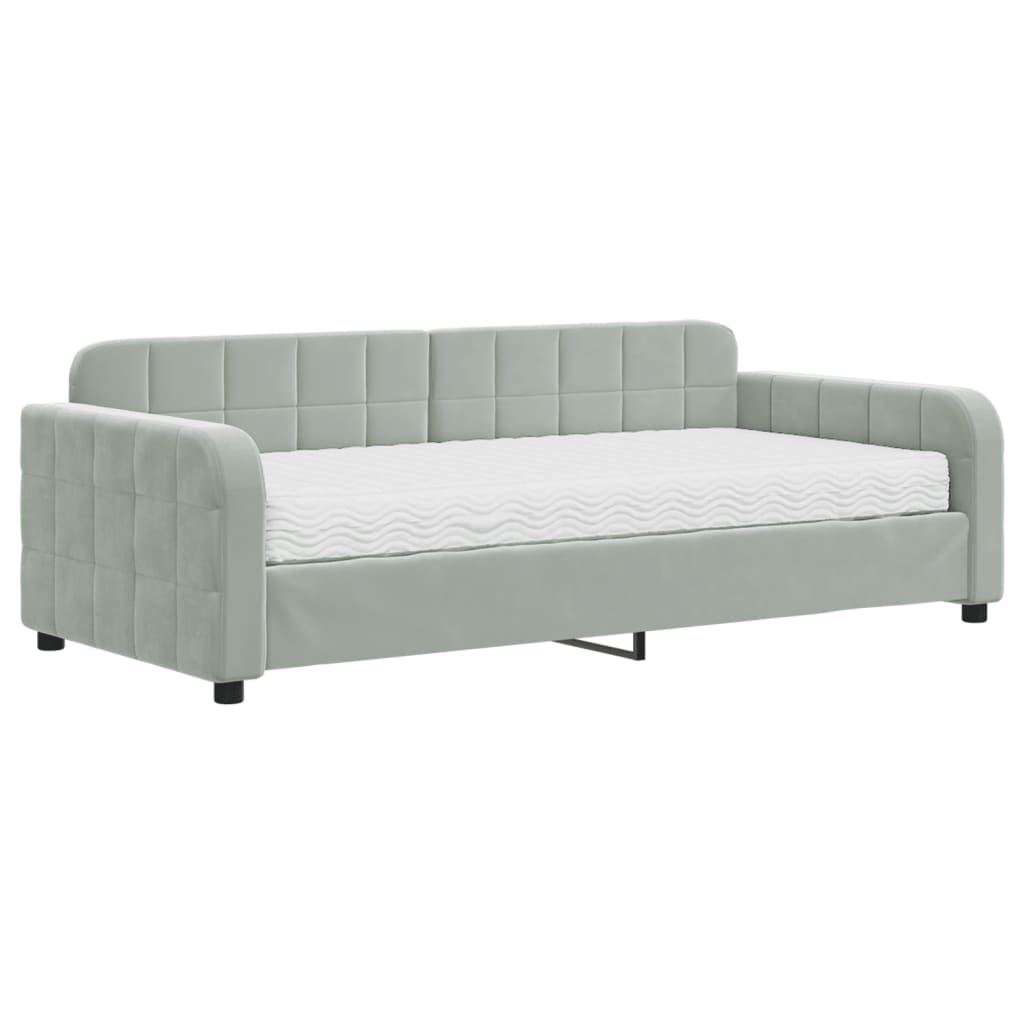 vidaXL Sofa z materacem do spania, jasnoszara, 90x190 cm, aksamit