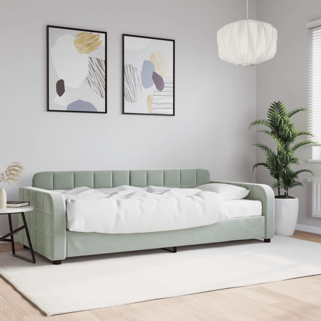 vidaXL Sofa z materacem do spania, jasnoszara, 90x190 cm, aksamit