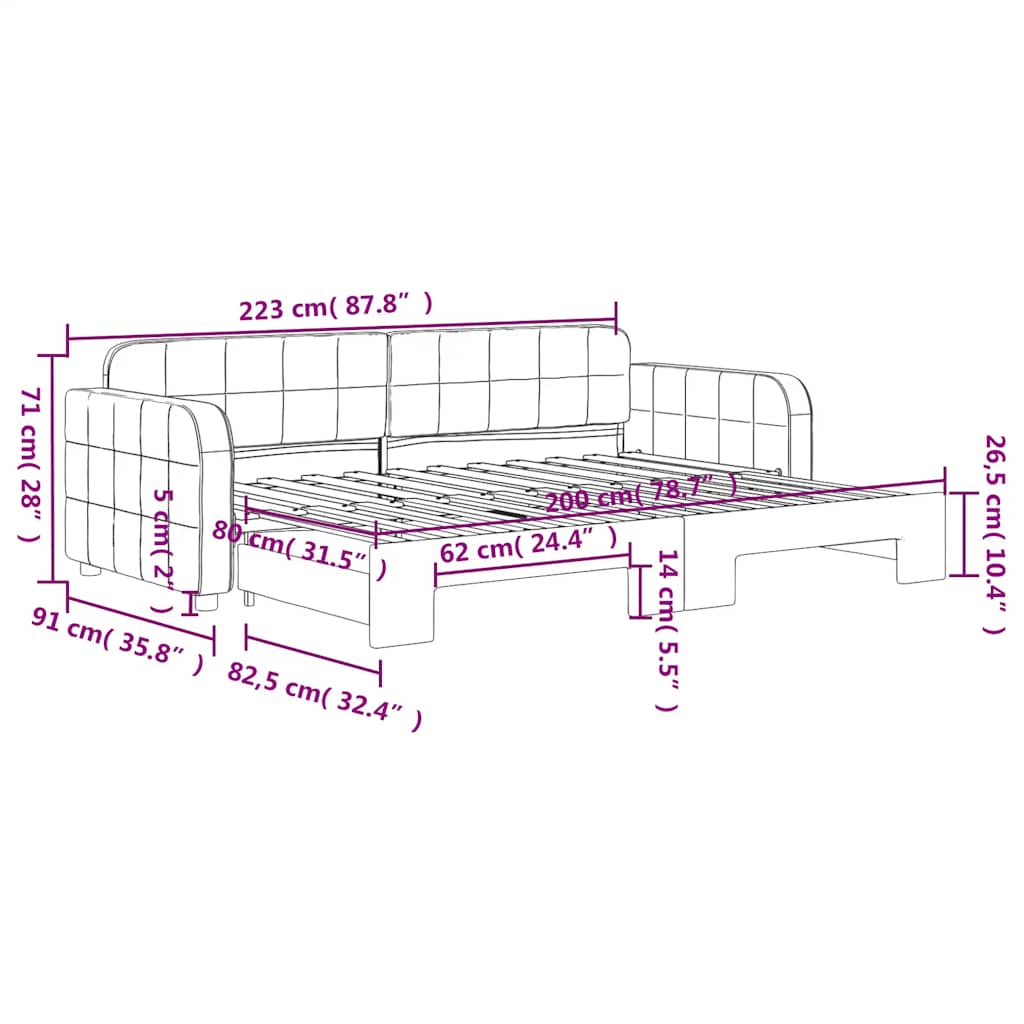 vidaXL Sofa rozsuwana, niebieska, 80x200 cm, aksamit
