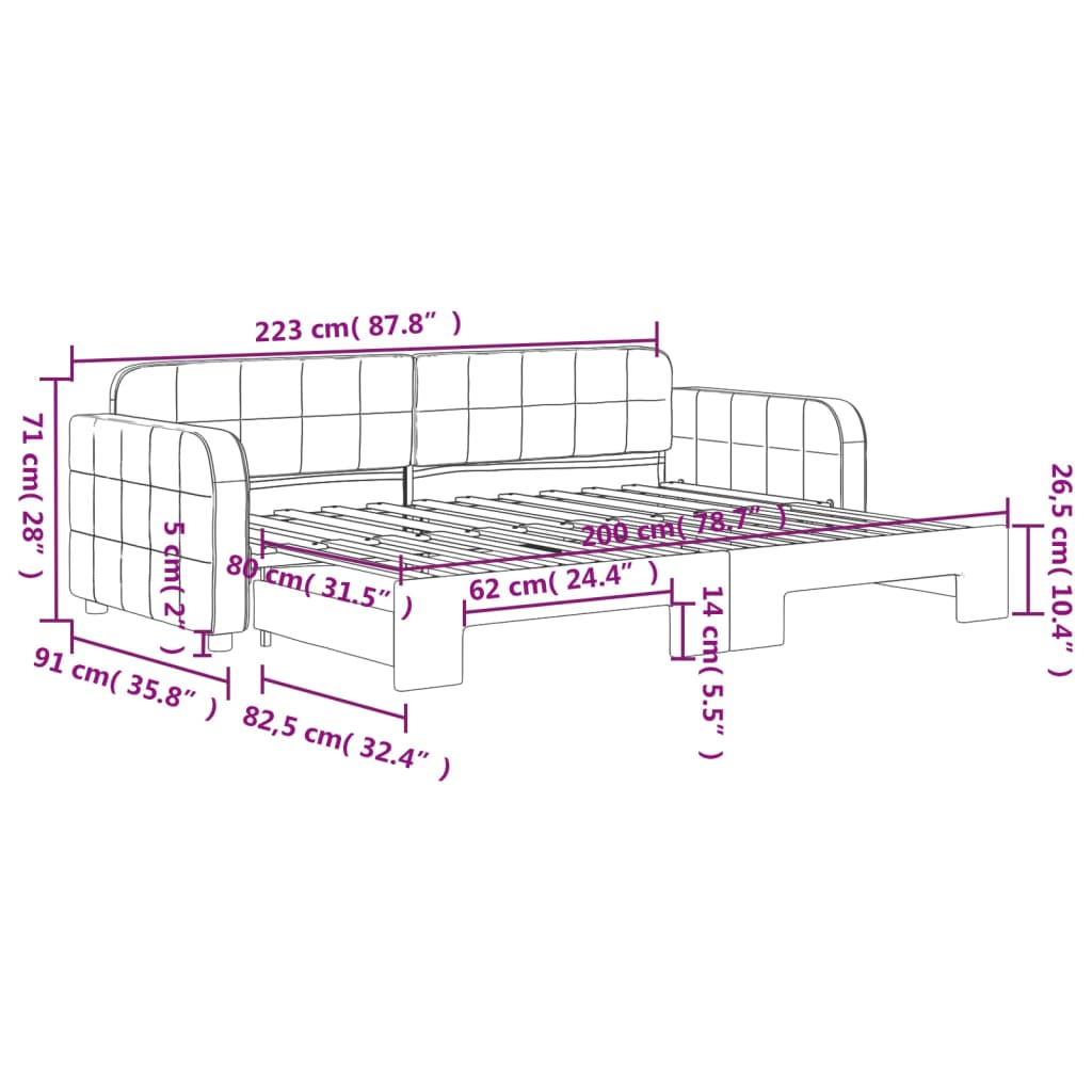 vidaXL Sofa rozsuwana, różowa, 80x200 cm, aksamit