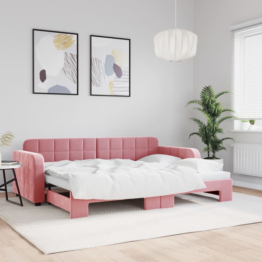 vidaXL Sofa rozsuwana, różowa, 80x200 cm, aksamit