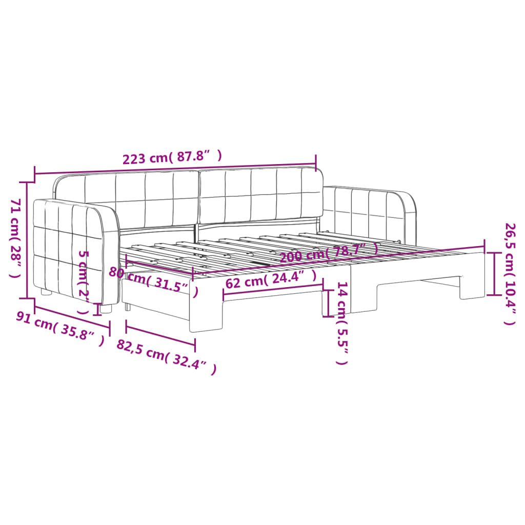 vidaXL Sofa rozsuwana, czarna, 80x200 cm, aksamit