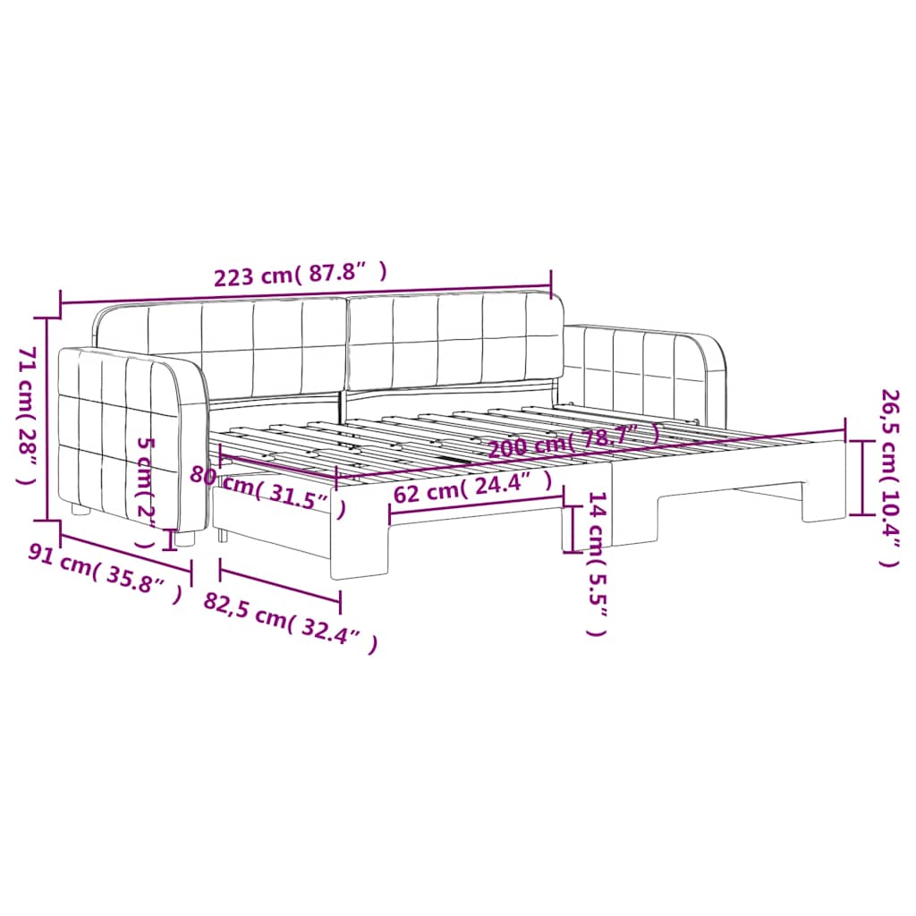 vidaXL Sofa rozsuwana, żółta, 80x200 cm, aksamit