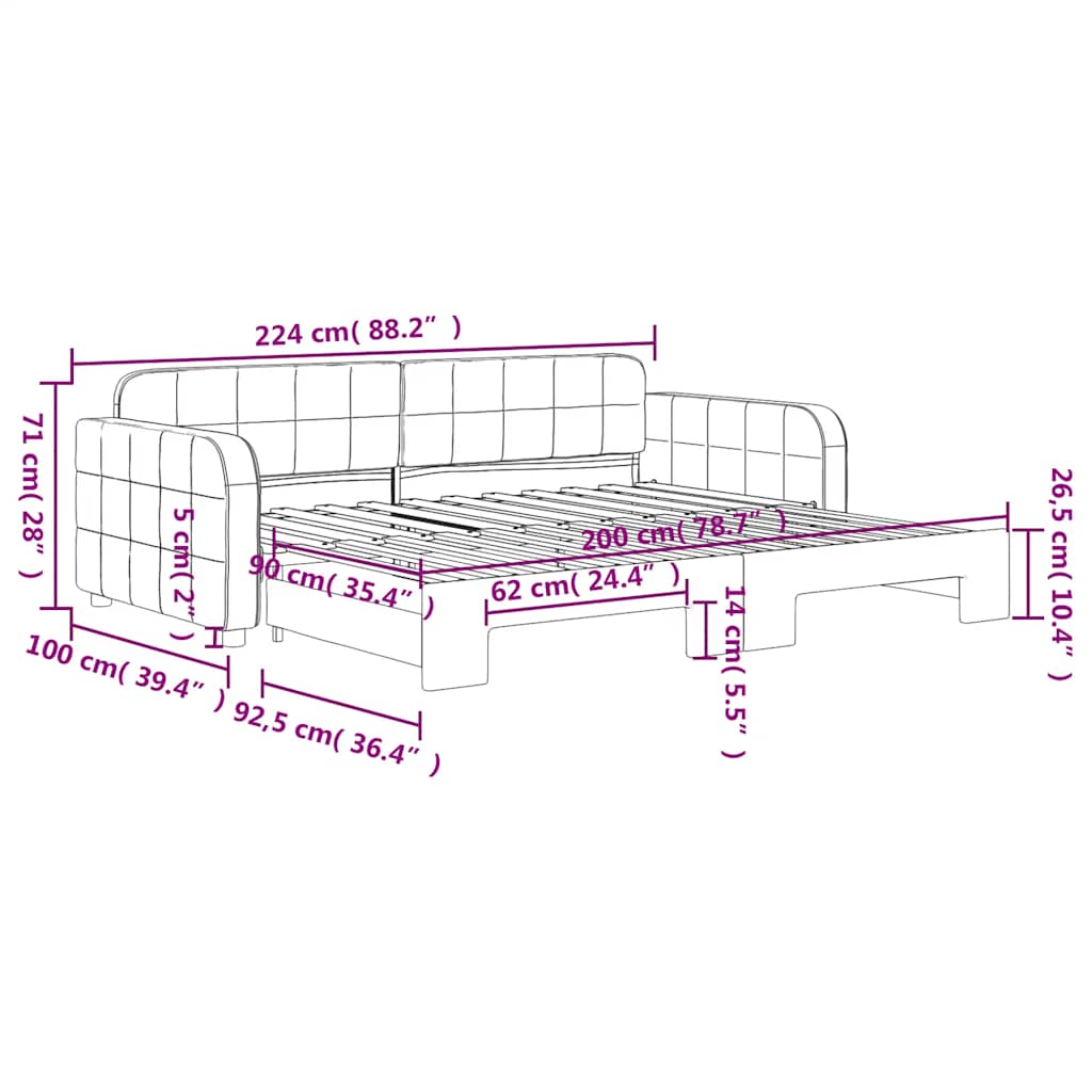 vidaXL Sofa rozsuwana, niebieska, 90x200 cm, aksamit