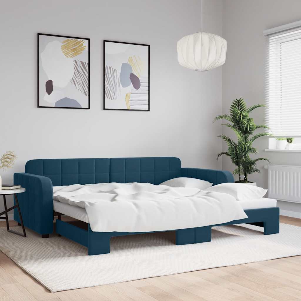 vidaXL Sofa rozsuwana, niebieska, 90x200 cm, aksamit