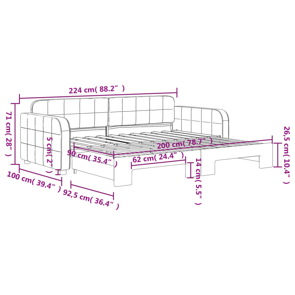 vidaXL Sofa rozsuwana, jasnoszara, 90x200 cm, aksamit