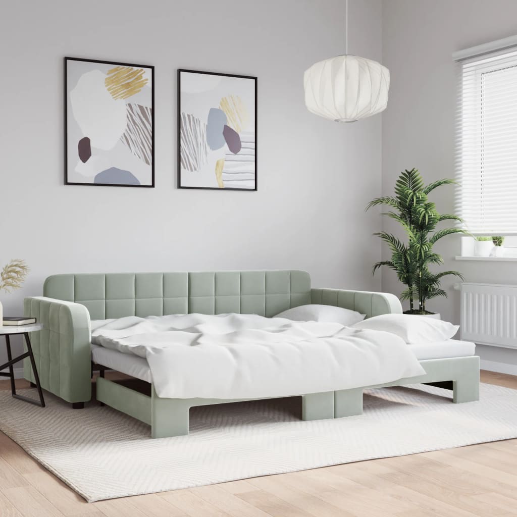 vidaXL Sofa rozsuwana, jasnoszara, 90x200 cm, aksamit