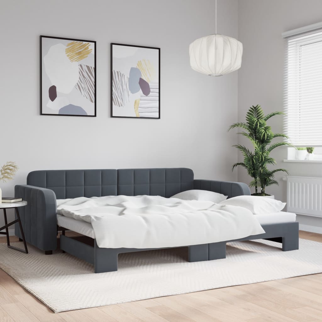 vidaXL Sofa rozsuwana, ciemnoszara, 90x200 cm, aksamit