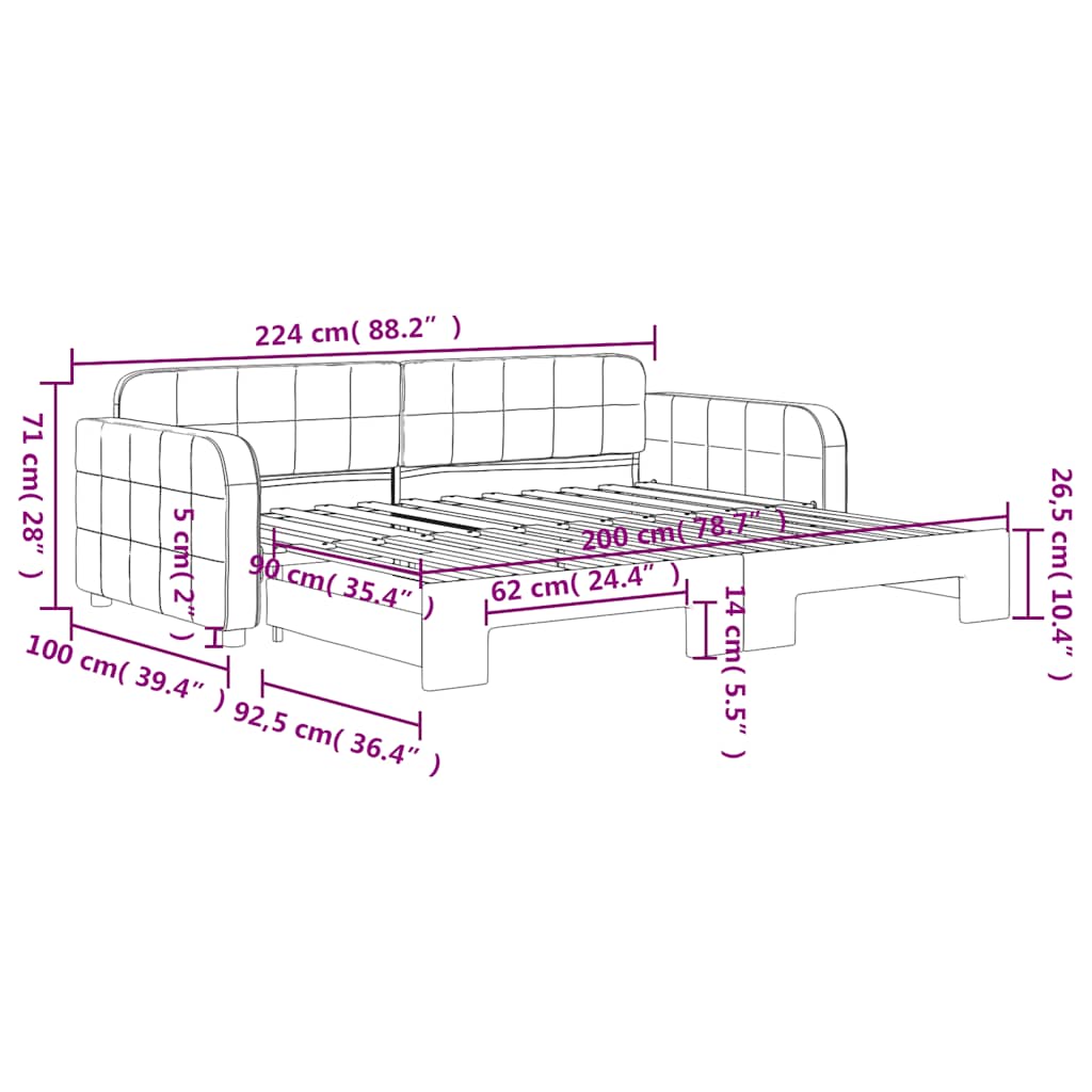 vidaXL Sofa rozsuwana, ciemnozielona, 90x200 cm, aksamit