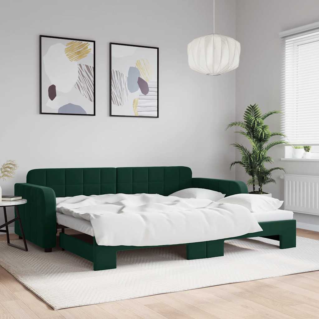 vidaXL Sofa rozsuwana, ciemnozielona, 90x200 cm, aksamit