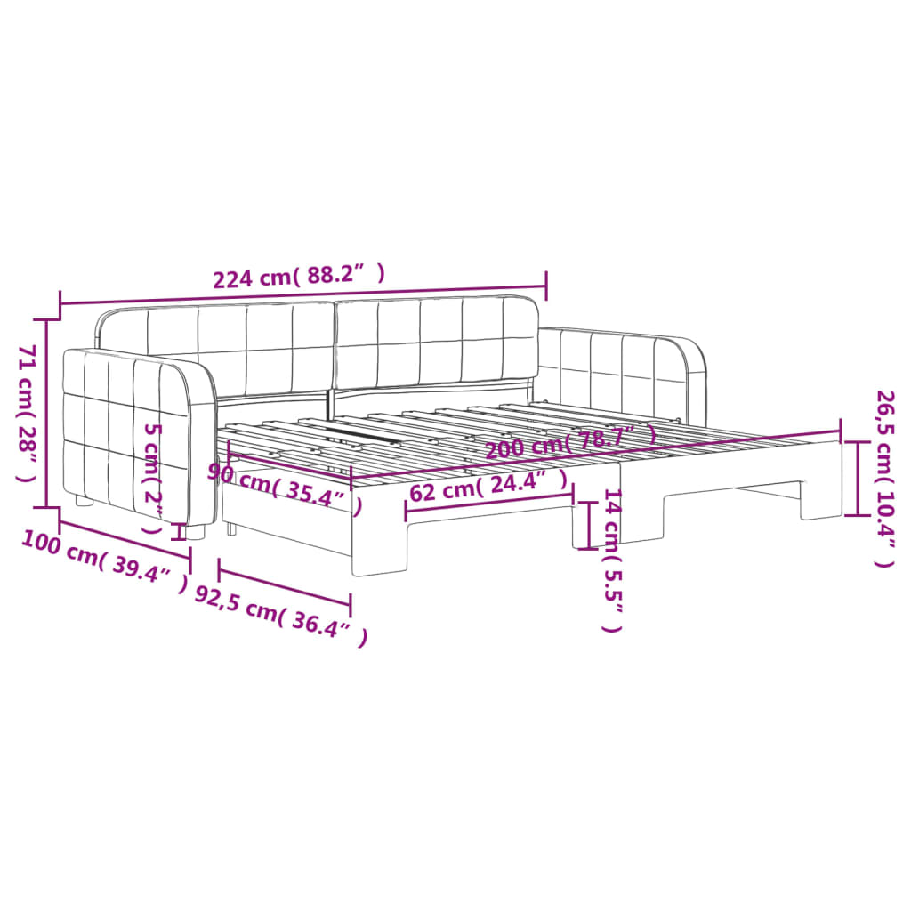 vidaXL Sofa rozsuwana, różowa, 90x200 cm, aksamit