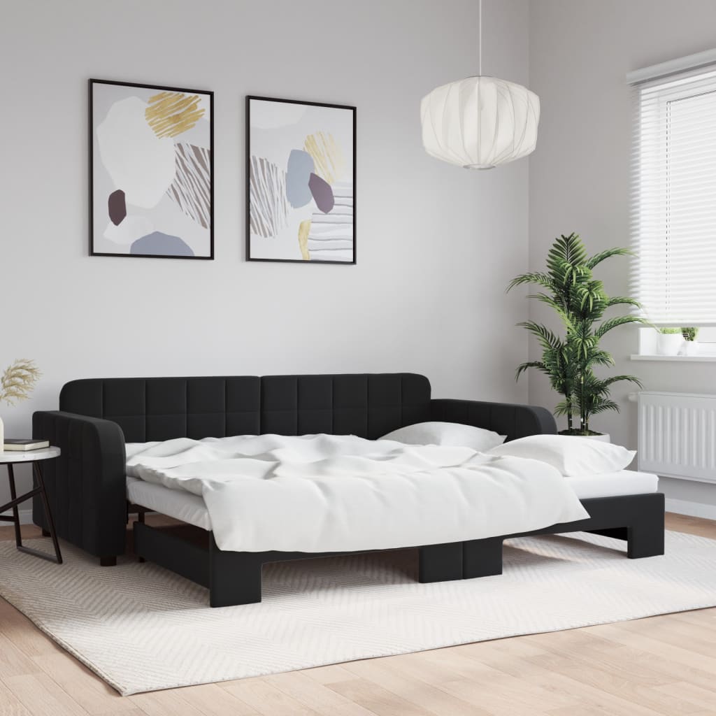 vidaXL Sofa rozsuwana, czarna, 90x200 cm, aksamit