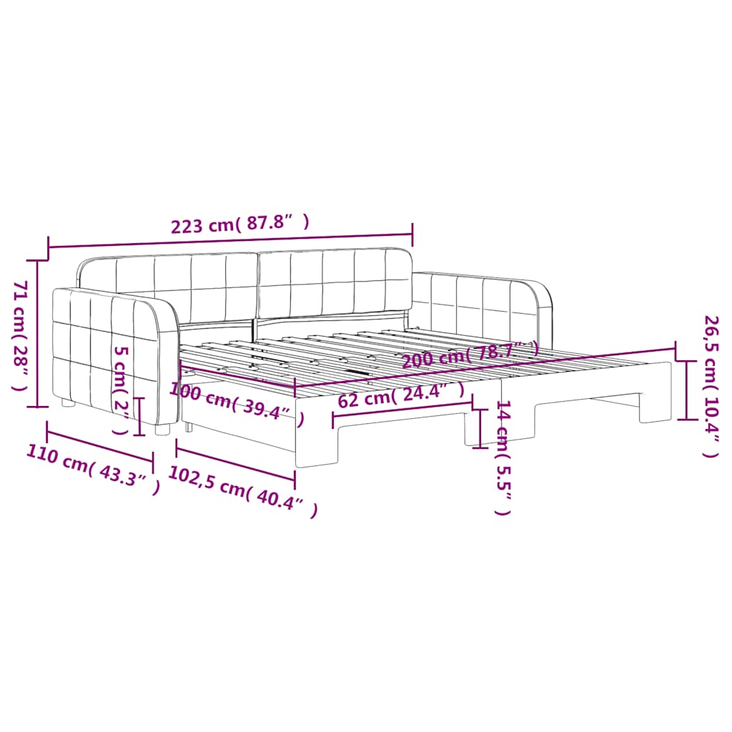 vidaXL Sofa rozsuwana, niebieska, 100x200 cm, aksamit