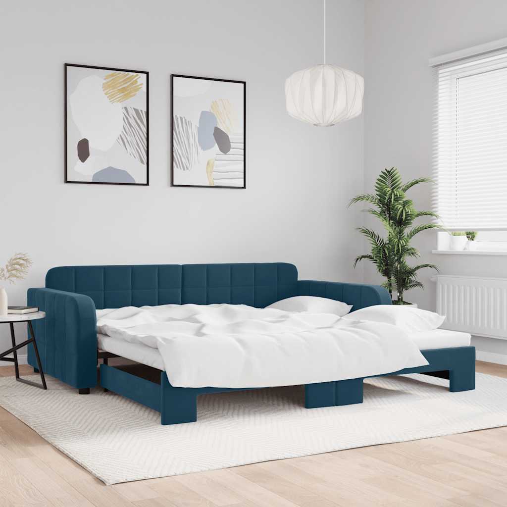 vidaXL Sofa rozsuwana, niebieska, 100x200 cm, aksamit