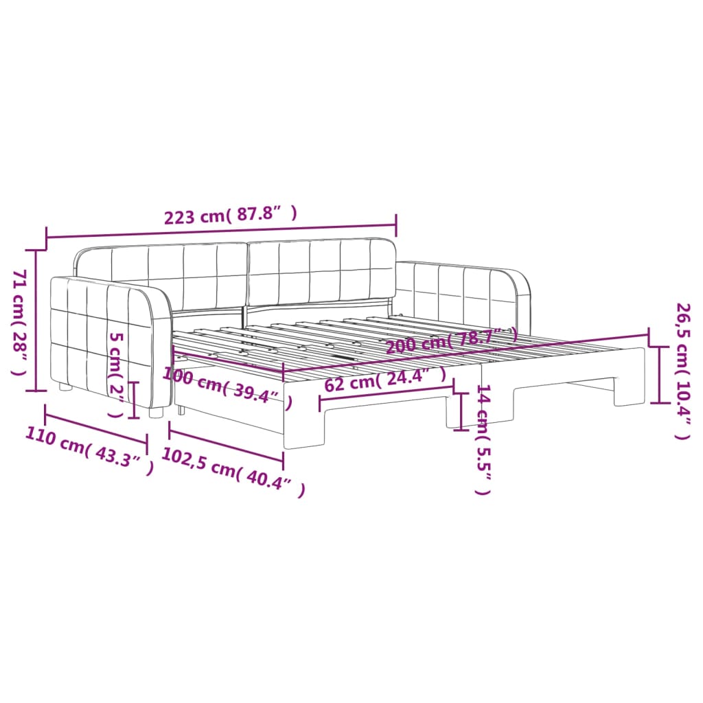 vidaXL Sofa rozsuwana, jasnoszara, 100x200 cm, aksamit