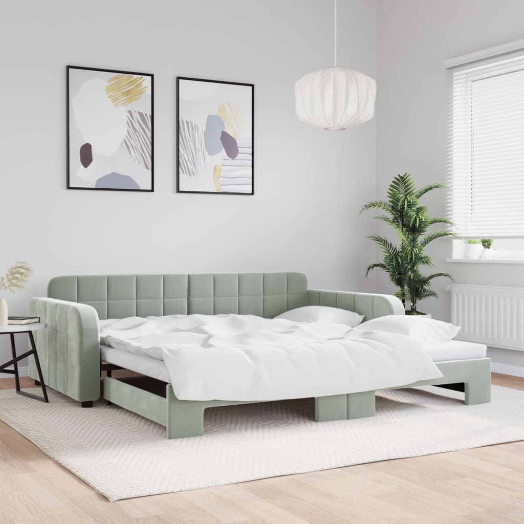 vidaXL Sofa rozsuwana, jasnoszara, 100x200 cm, aksamit