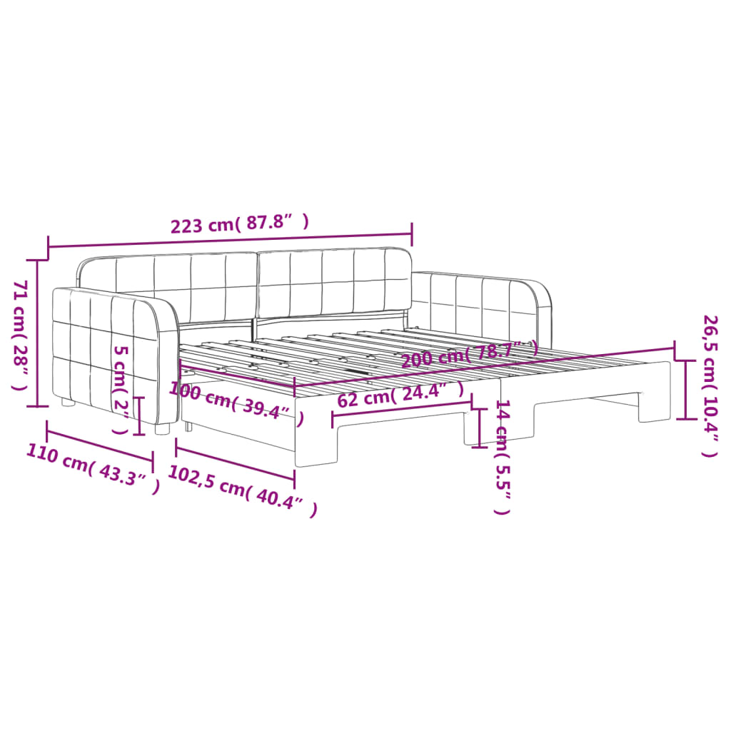 vidaXL Sofa rozsuwana, ciemnoszara, 100x200 cm, aksamit