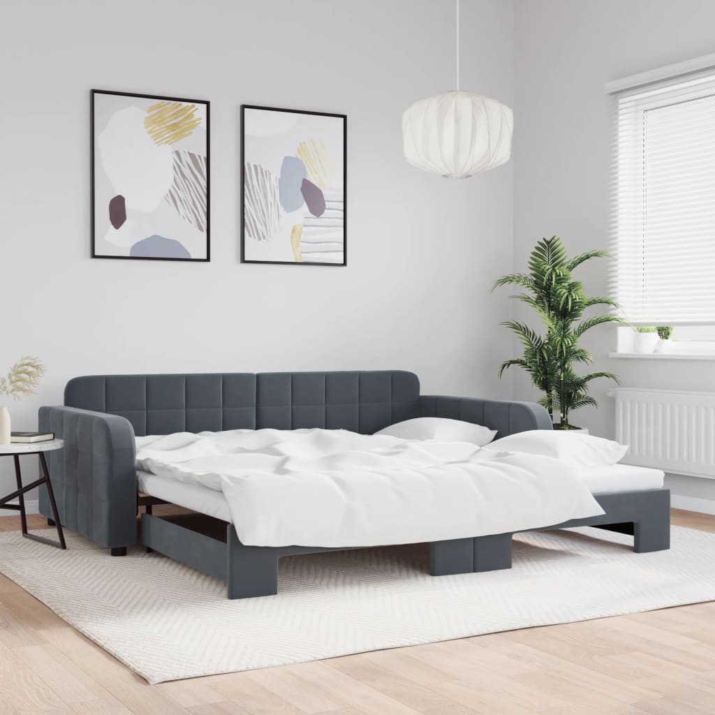 vidaXL Sofa rozsuwana, ciemnoszara, 100x200 cm, aksamit