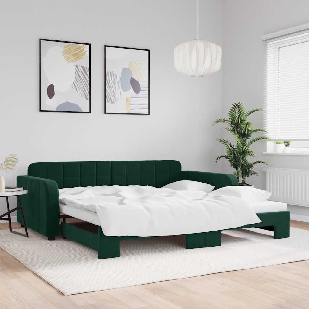 vidaXL Sofa rozsuwana, ciemnozielona, 100x200 cm, aksamit