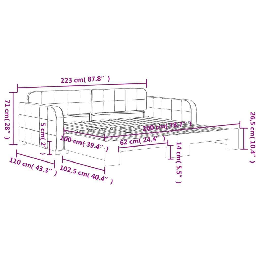 vidaXL Sofa rozsuwana, różowa, 100x200 cm, aksamit