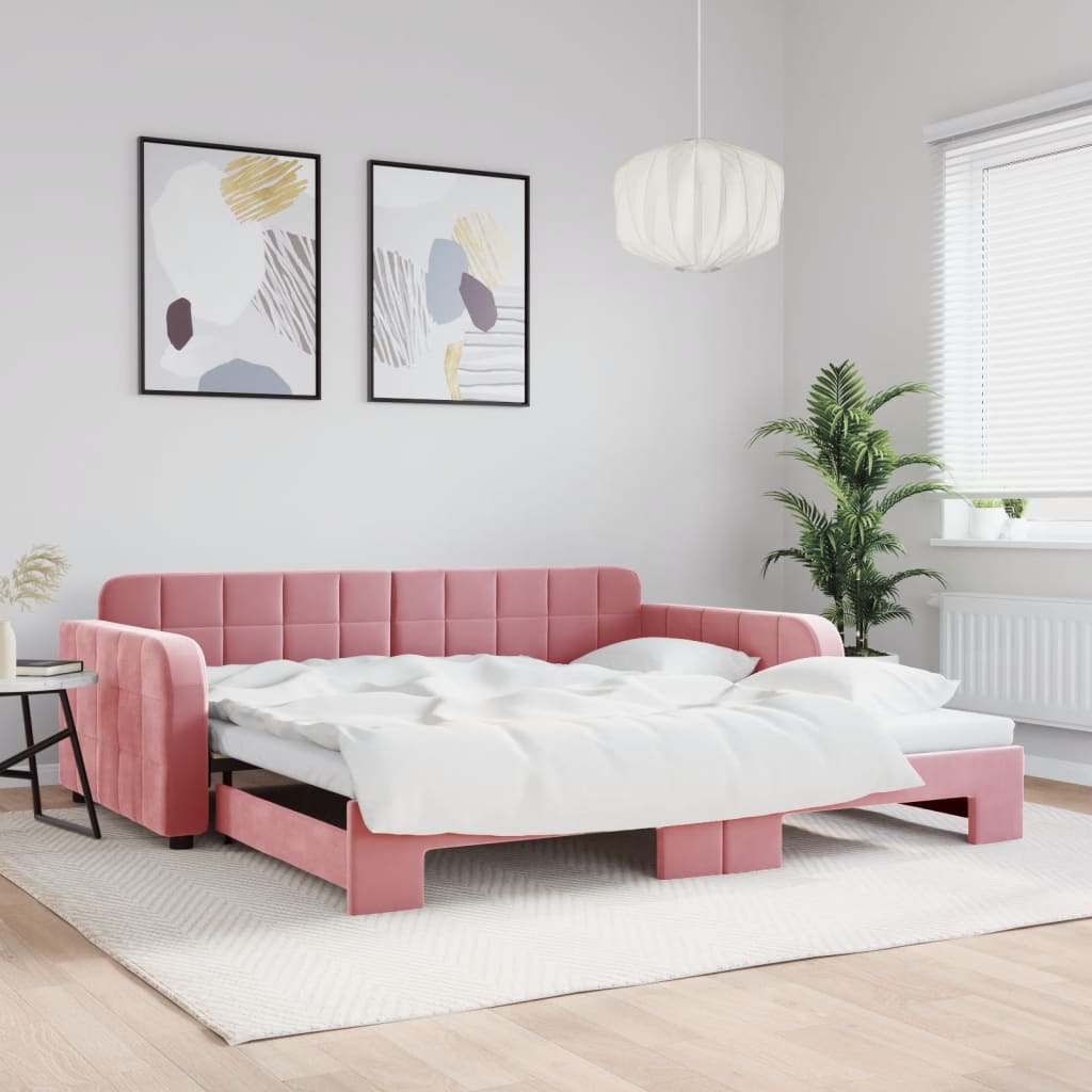 vidaXL Sofa rozsuwana, różowa, 100x200 cm, aksamit