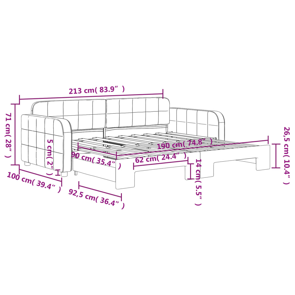 vidaXL Sofa rozsuwana, ciemnoszara, 90x190 cm, aksamit